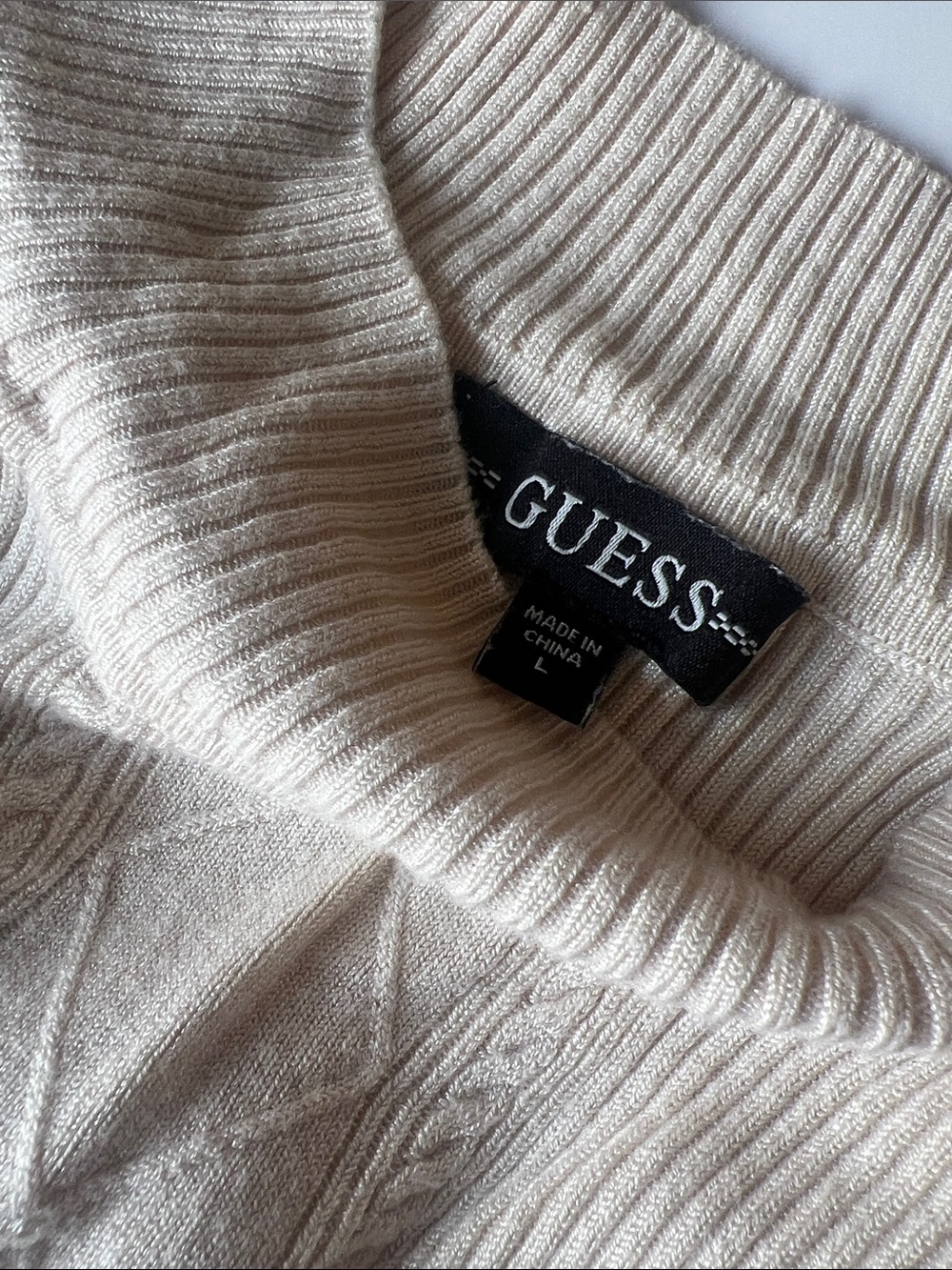 GUESS Cream Ribbed Cowl Neck Sweater